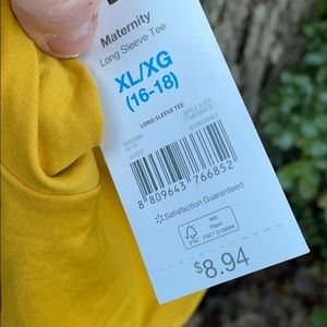 NWT Time and Tru Maternity Apple Juice Yellow Ruched LS Tee XL (16-18) V-Neck